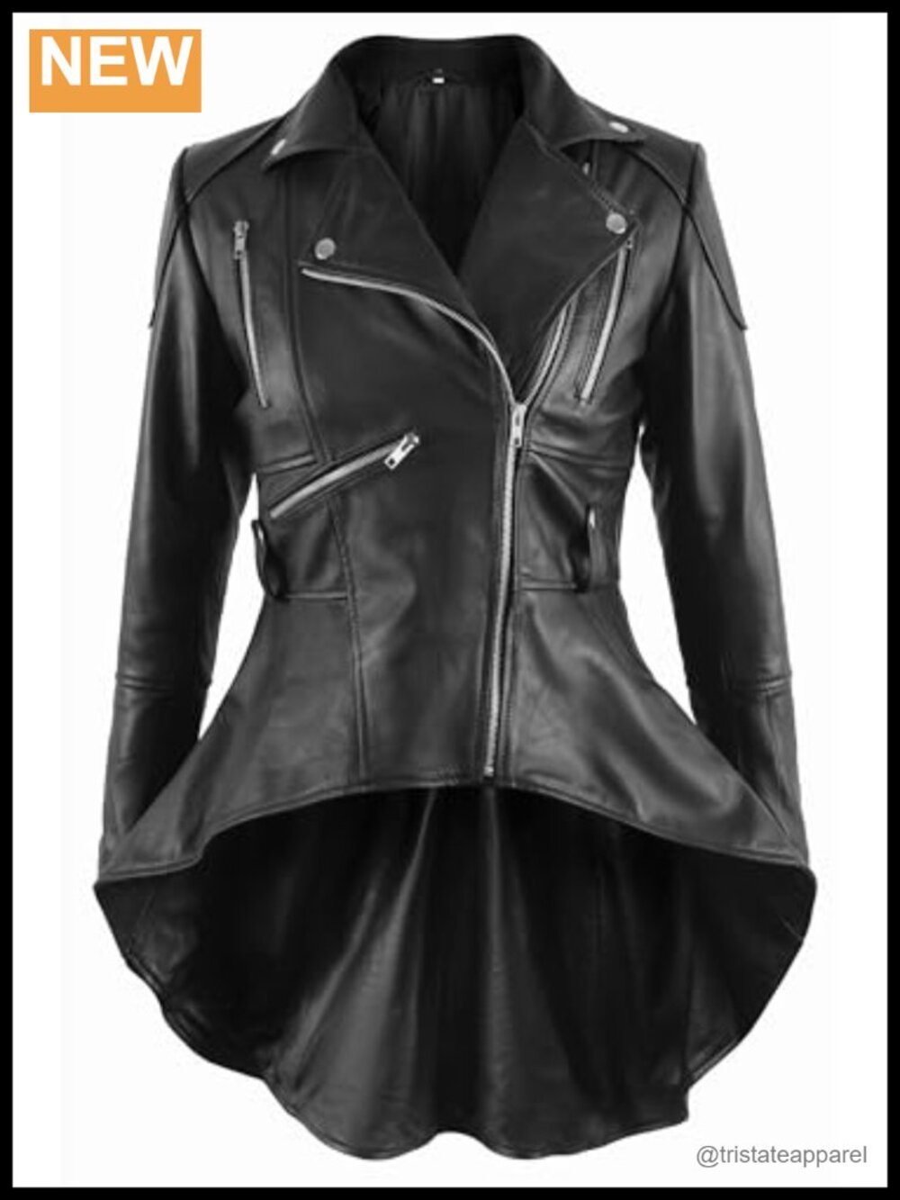 Women's Real Lambskin Leather Peplum Moto Jacket YKK Zipper